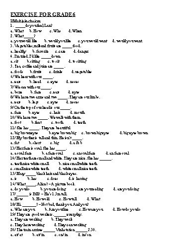 Bài tập ôn tập Tiếng Anh Lớp 6 - Tuần 5