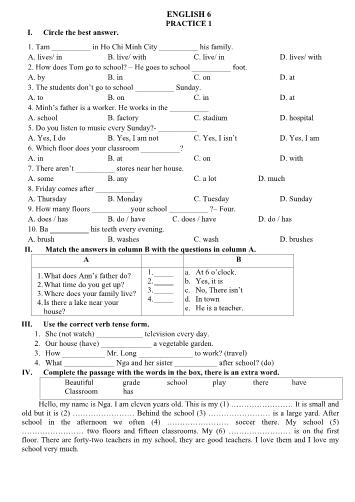 Bài tập ôn tập Tiếng Anh Lớp 6