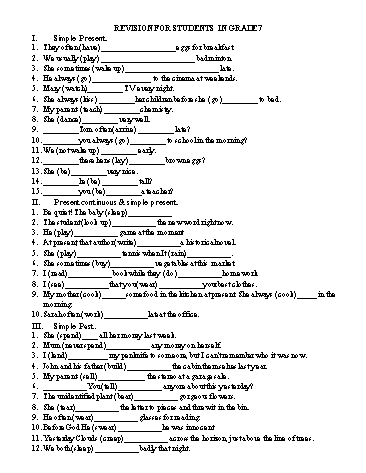 Bài tập ôn tập Tiếng Anh Lớp 7 (Kèm đáp án)