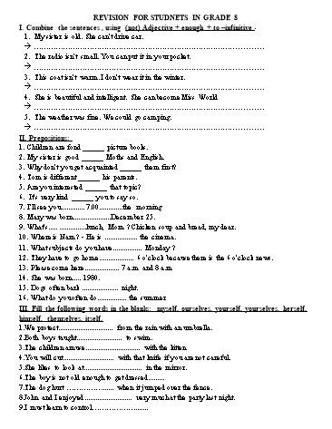 Bài tập ôn tập Tiếng Anh Lớp 8 (Kèm đáp án)