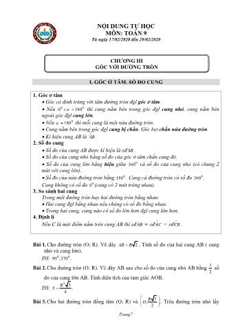 Bài tập ôn tập Toán Lớp 9 - Chương III: Góc với đường tròn - Năm học 2019-2020 - Trường THCS Nguyễn Hiền