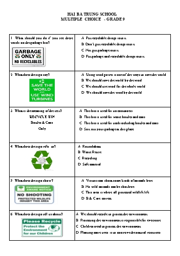 Bài Test English 9 - Trường THCS Hai Bà Trưng (Có đáp án)