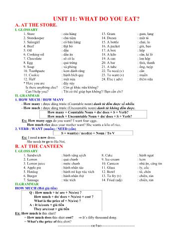 Đề cương ôn tập English 6 - Unit 11: What do you eat? (Có đáp án kèm theo)