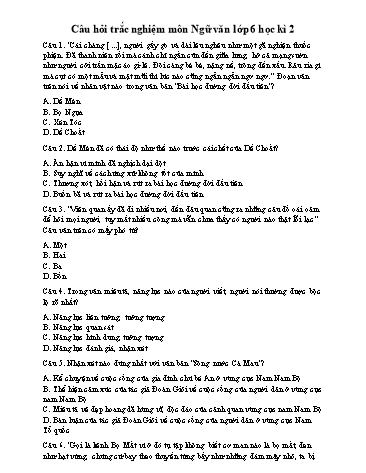 Đề cương ôn tập học kì 2 môn Ngữ văn Lớp 6 - Phần trắc nghiệm