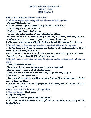 Đề cương ôn tập học kì II môn Địa lí Lớp 8 - Năm học 2015-2016