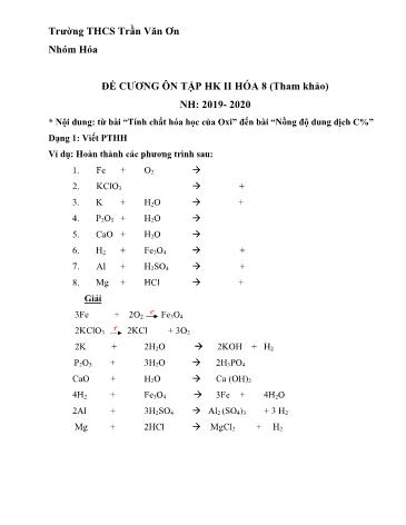 Đề cương ôn tập học kì II môn Hóa học 8 - Năm học 2019-2020 - Trường THCS Trần Văn Ơn