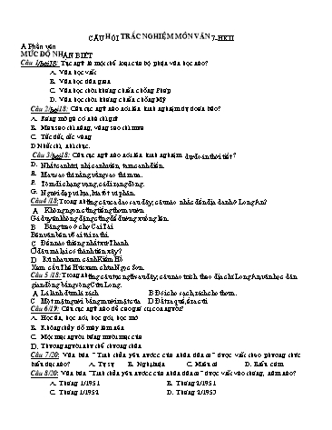 Đề cương ôn tập học kì II môn Ngữ văn Lớp 7 - Phần trắc nghiệm