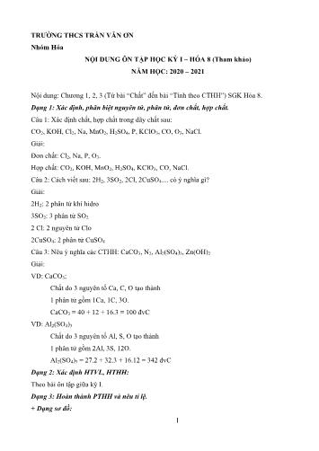 Đề cương ôn tập học kỳ I môn Hóa học 8 - Năm học 2020-2021 - Trường THCS Trần Văn Ơn
