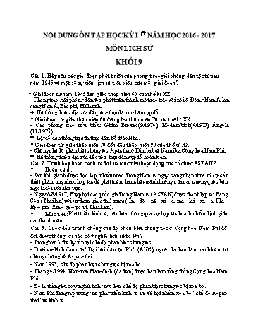 Đề cương ôn tập học kỳ I môn Lịch sử Khối 9 - Năm học 2016-2017