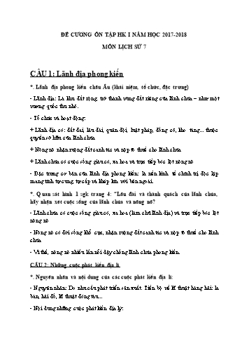 Đề cương ôn tập học kỳ I môn Lịch sử Lớp 7 - Năm học 2017-2018
