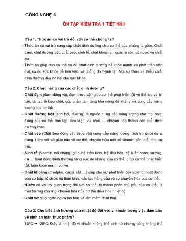 Đề cương ôn tập kiểm tra 1 tiết học kì II môn Công nghệ Lớp 6