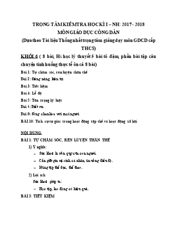 Đề cương ôn tập kiểm tra học kì I môn Giáo dục công dân Khối THCS - Năm học 2017-2018