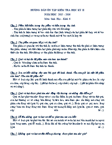 Đề cương ôn tập kiểm tra học kỳ II môn Sinh học Khối 6 - Năm học 2015-2016