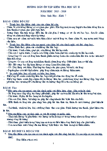 Đề cương ôn tập kiểm tra học kỳ II môn Sinh học Khối 7 - Năm học 2015-2016