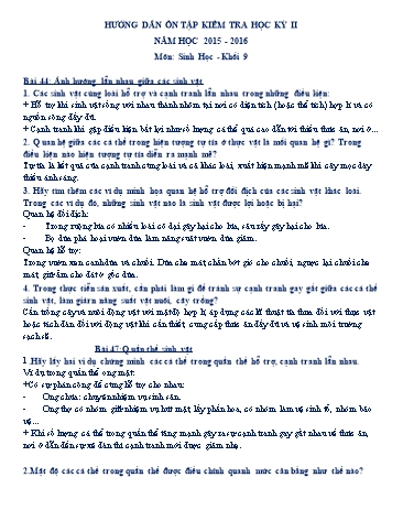 Đề cương ôn tập kiểm tra học kỳ II môn Sinh học Khối 9 - Năm học 2015-2016