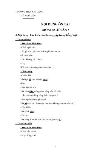 Đề cương ôn tập kiến thức Ngữ văn Lớp 8 - Phần Tiếng Việt  - Trường THCS Chi Lăng