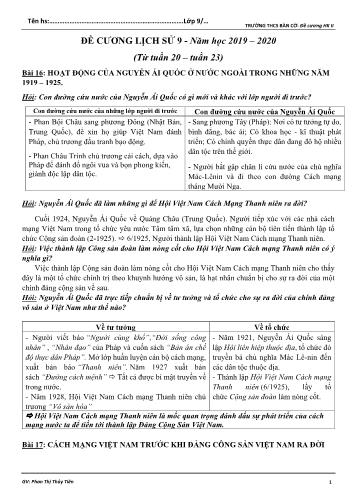 Đề cương ôn tập Lịch sử Lớp 9 - Tuần 20 đến 23 - Năm học 2019-2020 - Phan Thị Thủy Tiên