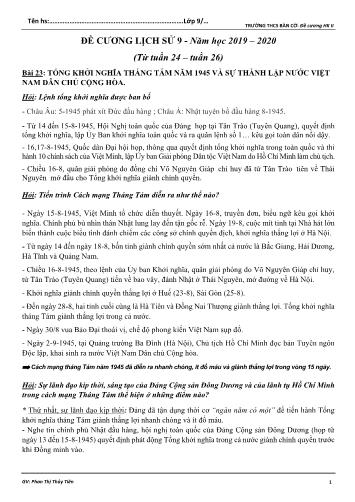 Đề cương ôn tập Lịch sử Lớp 9 - Tuần 24 đến 26 - Năm học 2019-2020 - Phan Thị Thủy Tiên