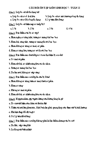 Đề cương ôn tập Sinh học Lớp 7 - Tuần 22+23