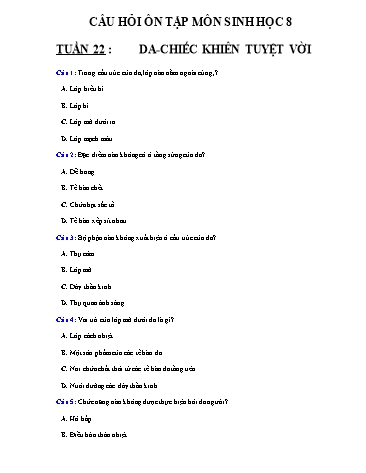 Đề cương ôn tập Sinh học Lớp 8 - Tuần 22+23