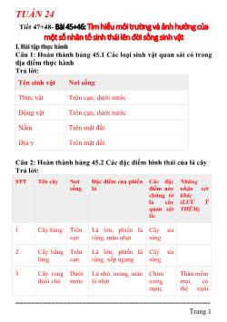 Đề cương ôn tập Sinh học Lớp 9 - Tuần 24+25
