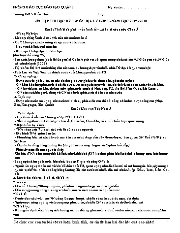 Đề cương ôn tập thi học kỳ I môn Địa lý Lớp 8 - Bài 8 đến 12 - Năm học 2017-2018 - Trường THCS Kiến Thiết