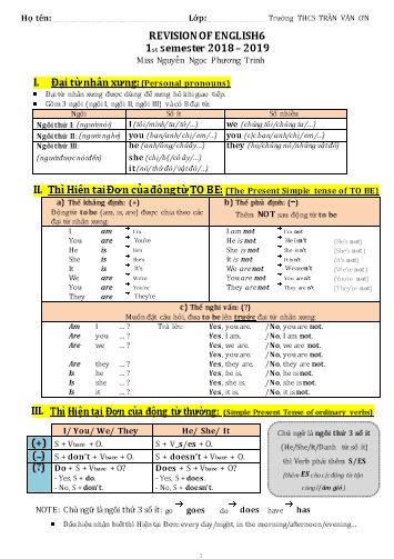 Đề cương ôn tập Tiếng Anh Lớp 6 - Năm học 2018-2019 - Nguyễn Ngọc Phương Trinh