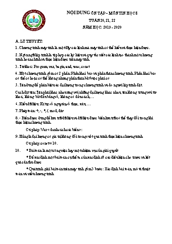 Đề cương ôn tập Tin học Lớp 8 - Tuần 20 đến 22 - Năm học 2019-2020 - Trường THCS Nguyễn Hiền