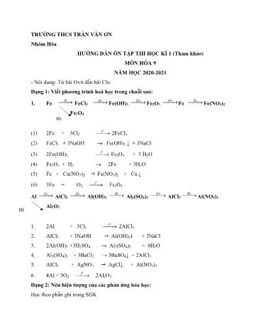 Đề cương ôn thi học kì 1 môn Hóa học 9 - Năm học 2020-2021 - Trường THCS Trần Văn Ơn