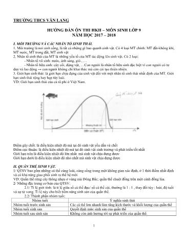 Đề cương ôn thi môn Sinh học Lớp 9 - Năm học 2017-2018 - Trường THCS Văn Lang