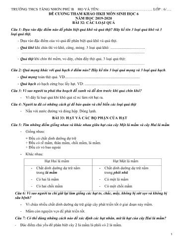 Đề cương tham khảo học kì II môn Sinh học Lớp 6 - Năm học 2019-2020 - Trường THCS Tăng Nhơn Phú B