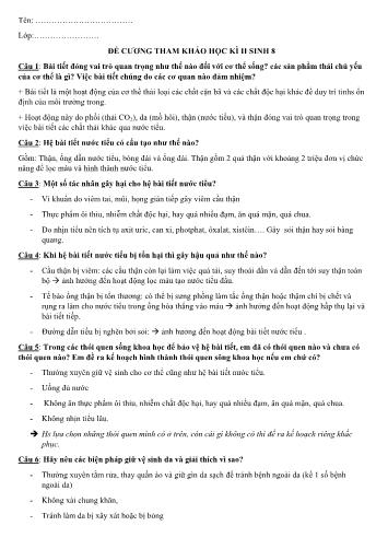 Đề cương tham khảo học kì II môn Sinh học Lớp 8