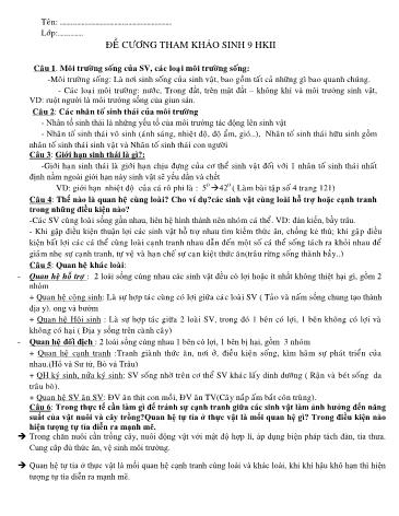 Đề cương tham khảo học kì II môn Sinh học Lớp 9