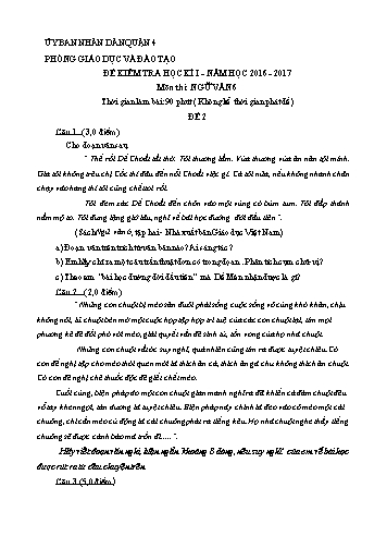 Đề kiểm tra học kì I môn Ngữ văn Lớp 6 - Đề 2 - Năm học 2016-2017 - Phòng Giáo dục và Đào tạo Quận 4