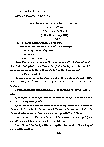 Đề kiểm tra học kì I môn Ngữ văn Lớp 8 - Đề 5 - Năm học 2016-2017 - Phòng Giáo dục và Đào tạo Quận 4