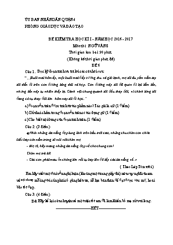 Đề kiểm tra học kì I môn Ngữ văn Lớp 8 - Đề 6 - Năm học 2016-2017 - Phòng Giáo dục và Đào tạo Quận 4