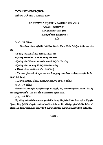 Đề kiểm tra học kì I môn Ngữ văn Lớp 9 - Đề 5 - Năm học 2016-2017 - Phòng Giáo dục và Đào tạo Quận 4
