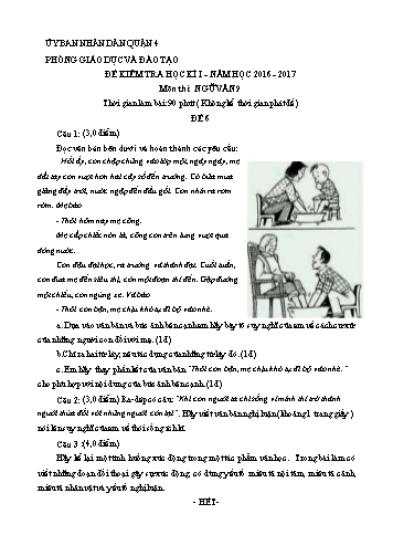 Đề kiểm tra học kì I môn Ngữ văn Lớp 9 - Đề 6 - Năm học 2016-2017 - Phòng Giáo dục và Đào tạo Quận 4