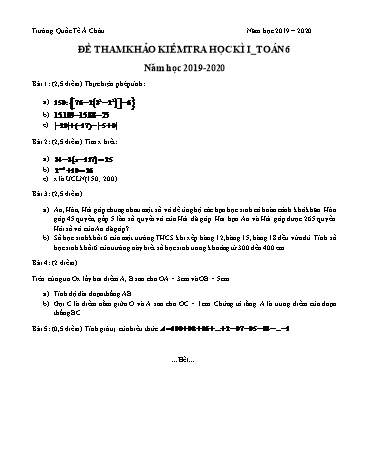 Đề kiểm tra học kì I môn Toán Lớp 6 - Năm học 2019-2020 - Trường THCS Quốc tế Á Châu (Có đáp án)