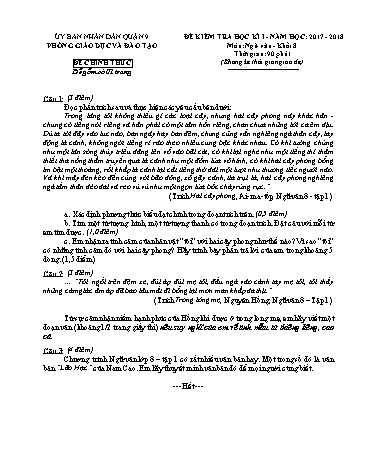 Đề kiểm tra học kì I Ngữ văn Khối 8 - Năm học 2017-2018 - Phòng GD&ĐT Quận 9 (Có hướng dẫn chấm)
