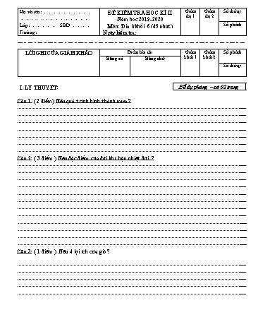 Đề kiểm tra học kì II môn Địa lí 6 - Năm học 2019-2020 (Có đáp án)