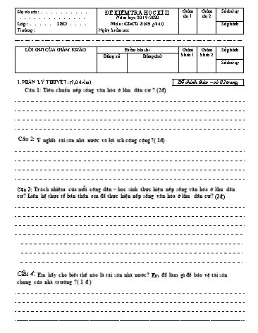 Đề kiểm tra học kì II môn Giáo dục công dân 8 - Năm học 2019-2020 - Trường THCS Hoàng Quốc Việt (Kèm đáp án và ma trận đề)