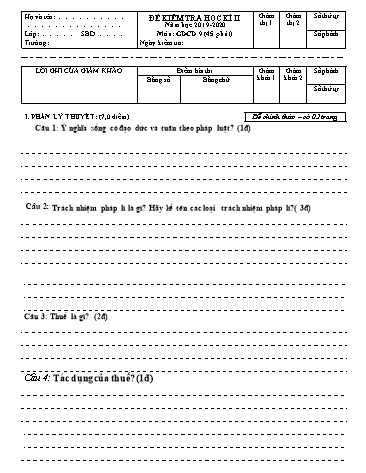 Đề kiểm tra học kì II môn Giáo dục công dân 9 - Năm học 2019-2020 - Trường THCS Hoàng Quốc Việt (Kèm đáp án và ma trận đề)