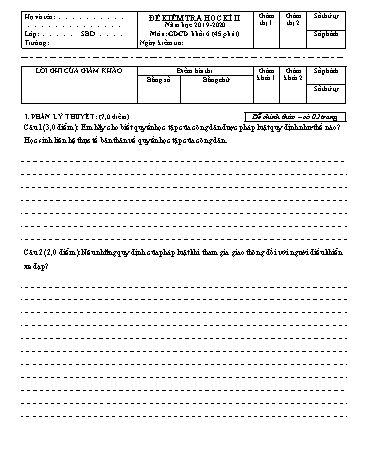 Đề kiểm tra học kì II môn Giáo dục công dân Khối 6 - Năm học 2019-2020 - Trường THCS Hoàng Quốc Việt (Kèm đáp án và ma trận đề)