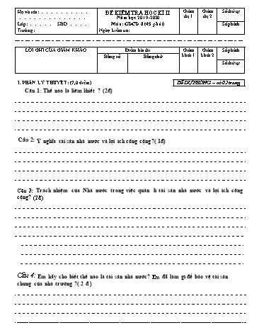 Đề kiểm tra học kì II môn Giáo dục công dân Lớp 8 - Năm học 2019-2020 - Trường THCS Hoàng Quốc Việt (Kèm đáp án và ma trận đề)