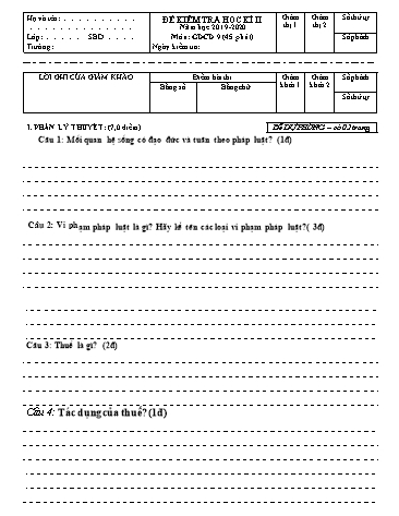 Đề kiểm tra học kì II môn Giáo dục công dân Lớp 9 - Năm học 2019-2020 - Trường THCS Hoàng Quốc Việt (Kèm đáp án và ma trận đề)