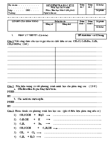 Đề kiểm tra học kì II môn Hóa học Khối 9 - Năm học 2019-2020