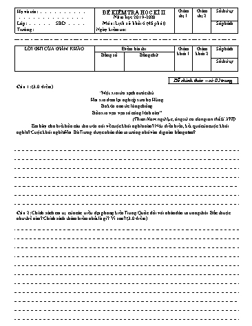 Đề kiểm tra học kì II môn Lịch sử Khối 6 - Đề 1 - Năm học 2019-2020 - Trường THCS Hoàng Quốc Việt (Kèm đáp án và ma trận đề)