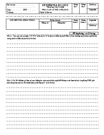 Đề kiểm tra học kì II môn Lịch sử Khối 6 - Đề 2 - Năm học 2019-2020 - Trường THCS Hoàng Quốc Việt (Kèm đáp án và ma trận đề)