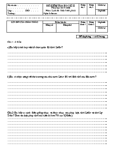 Đề kiểm tra học kì II môn Lịch sử Khối 7 - Năm học 2019-2020 - Trường THCS Hoàng Quốc Việt (Kèm đáp án và ma trận đề)